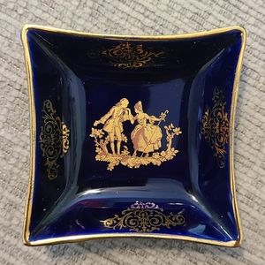 3" Limoges Veritable Porcelain Dart Cobalt Blue Square Trinket Dish